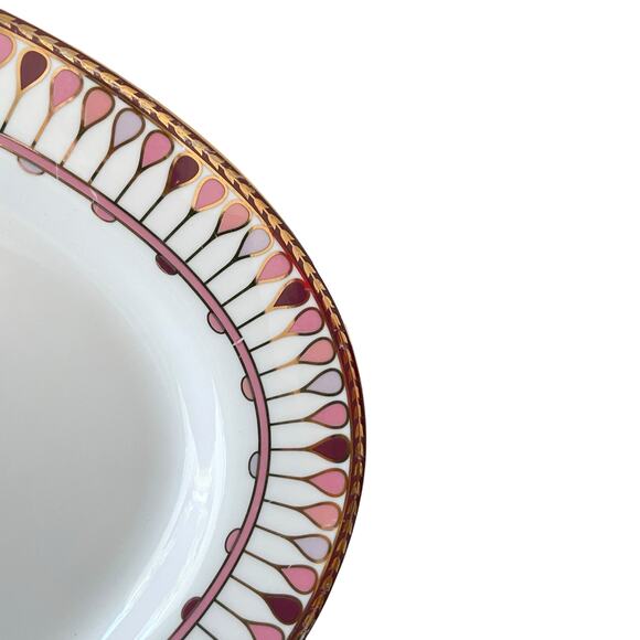 Grace Teaware Fine Porcelain Oval Serving Platter 14x9 Pink Gold Geometric New - Picture 5 of 12